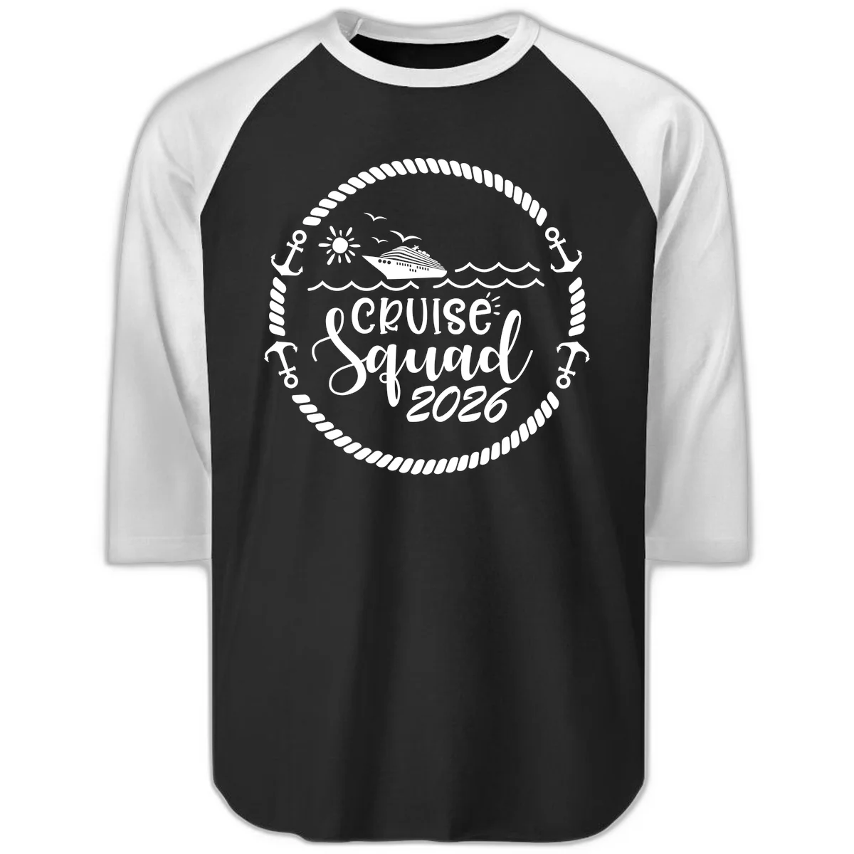 Cruise Squad 2026 Raglan 3/4 in Black White