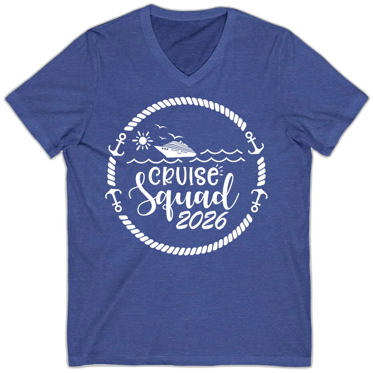 Cruise Squad 2026 V-Neck in Heather True Royal