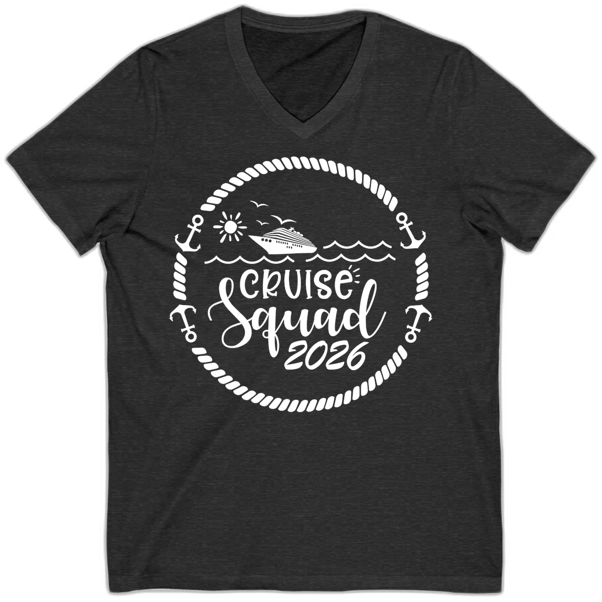 Cruise Squad 2026 V-Neck in Dark Grey Heather