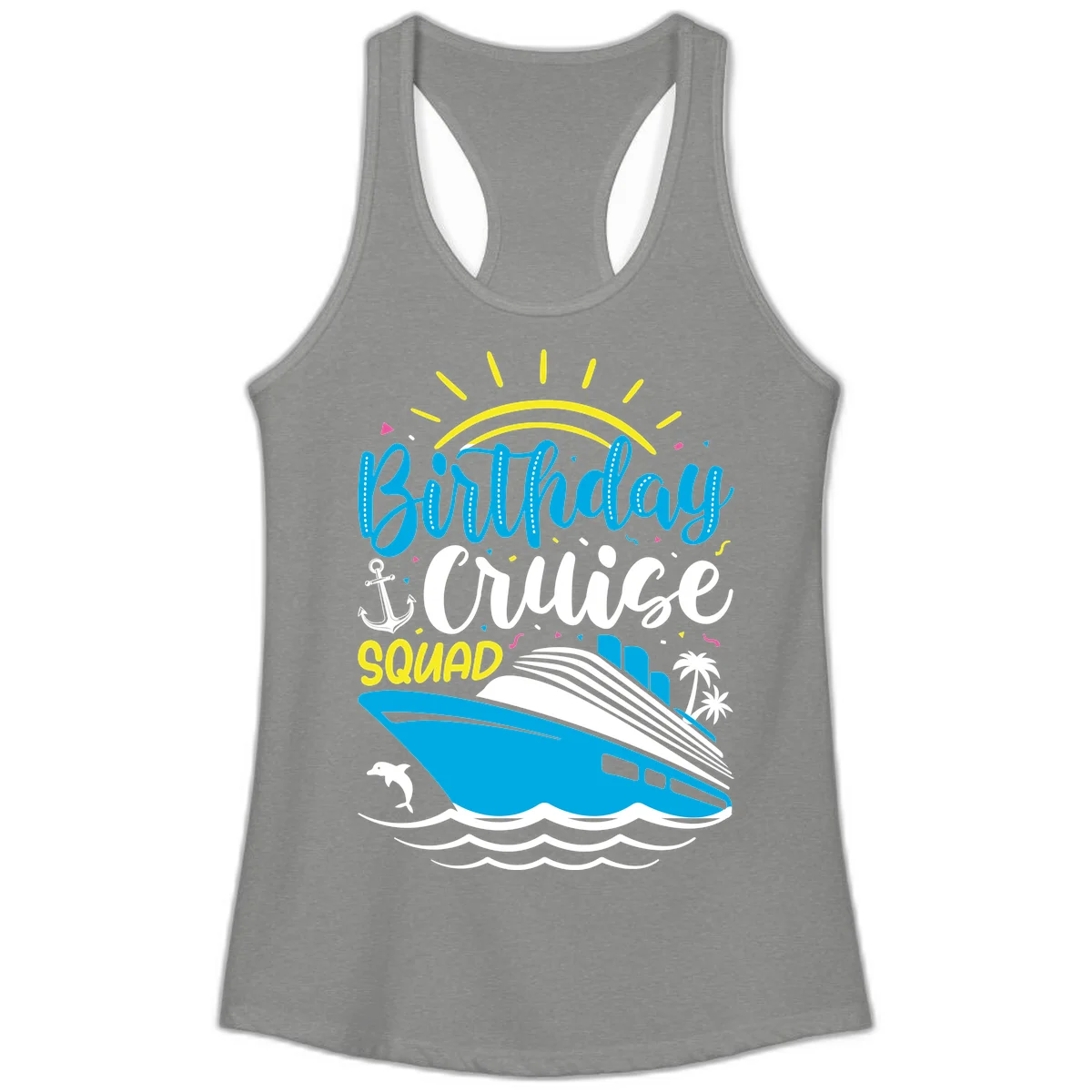 Birthday Cruise Squad Ladies Tank in Heather Grey