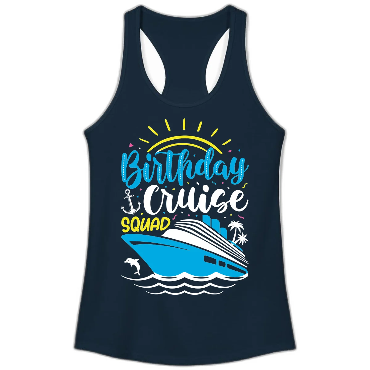 Birthday Cruise Squad Ladies Tank in Solid Midnight Navy