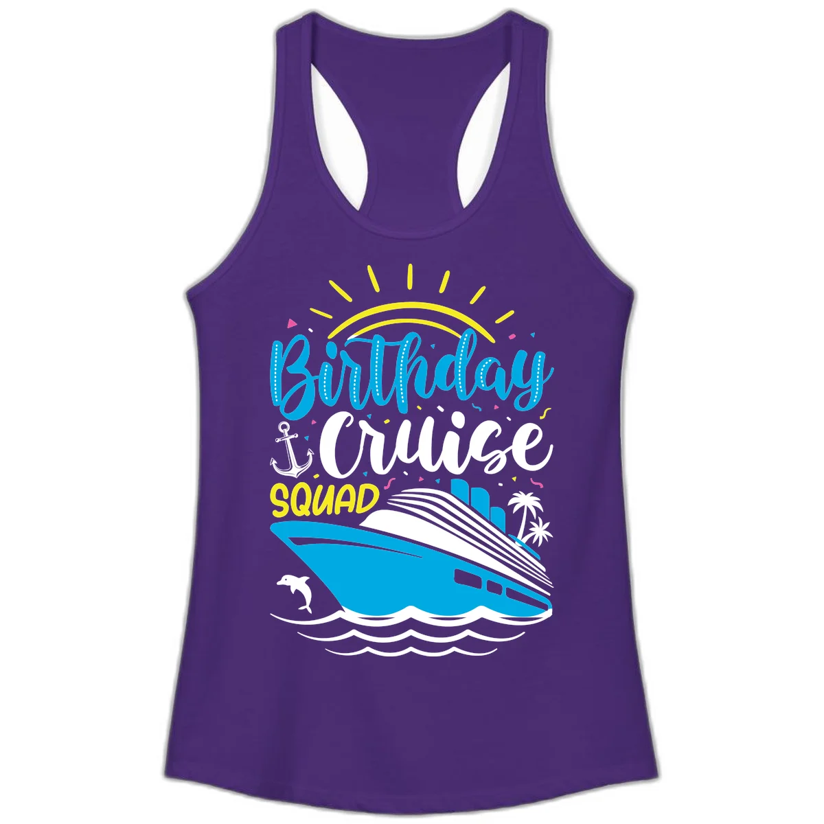 Birthday Cruise Squad Ladies Tank in Solid Purple Rush
