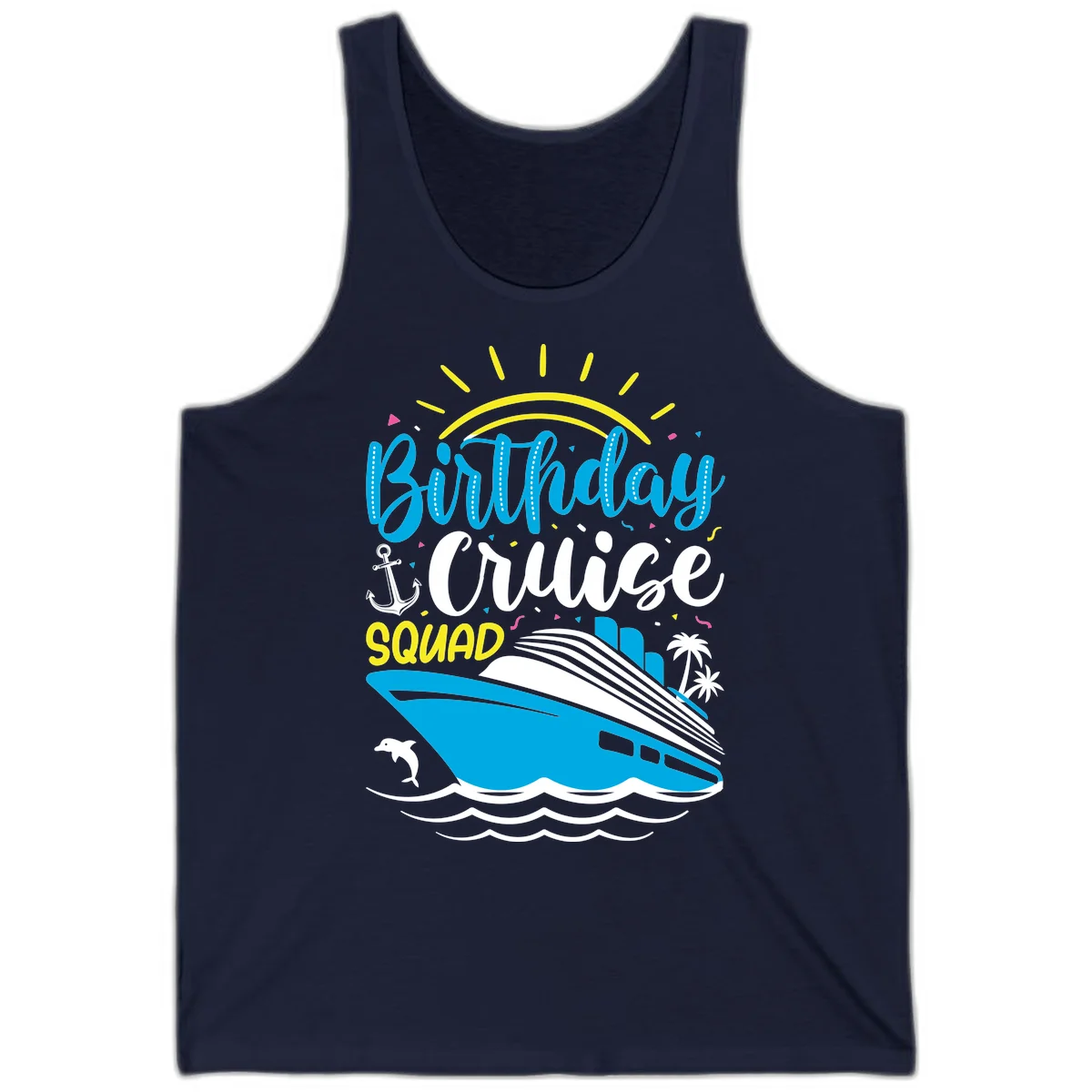 Birthday Cruise Squad Tank in Navy