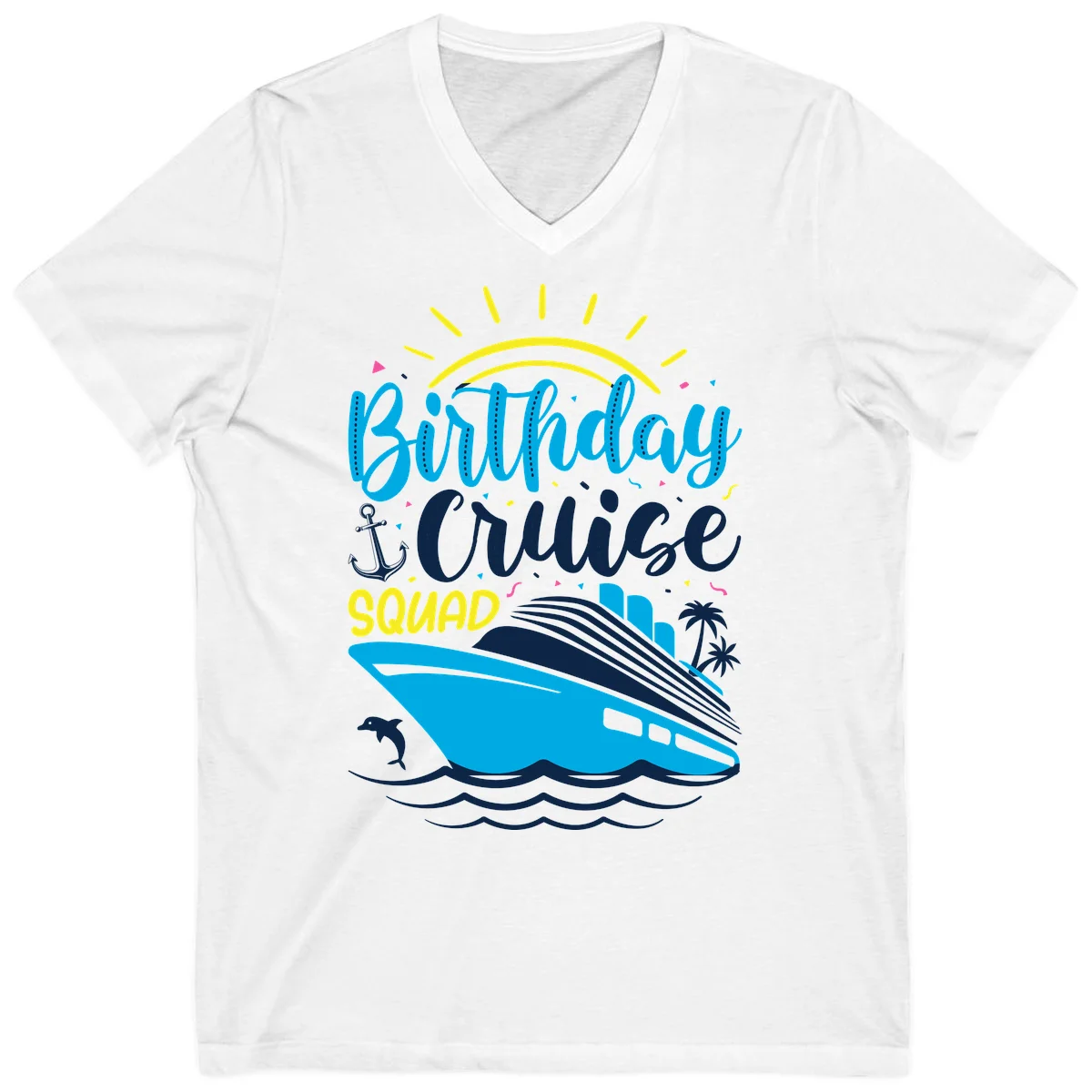 Birthday Cruise Squad V-Neck in White