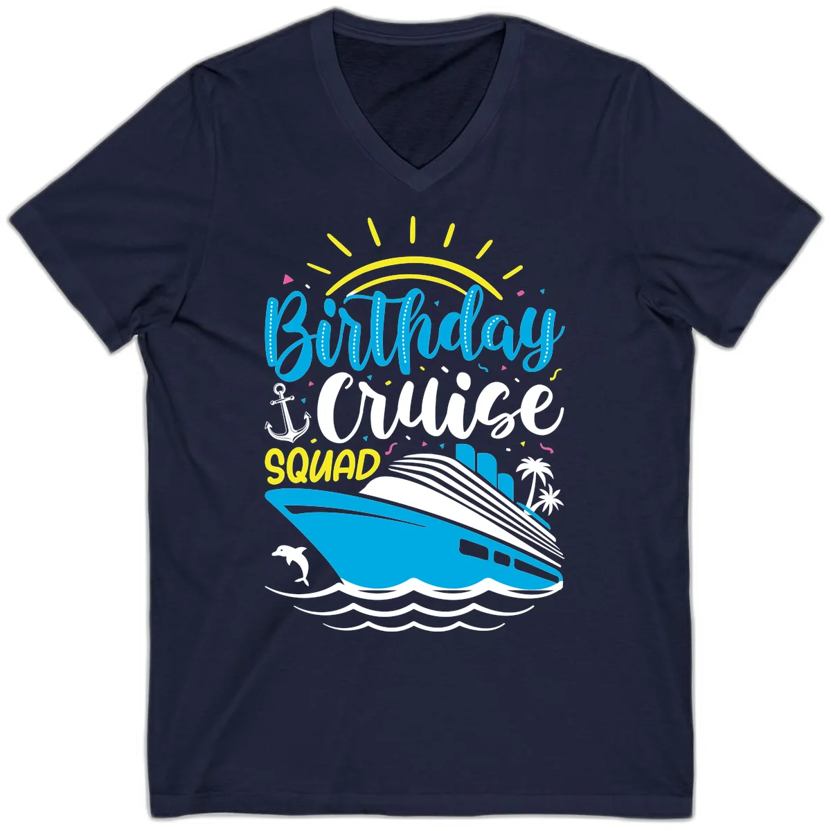 Birthday Cruise Squad V-Neck in Navy