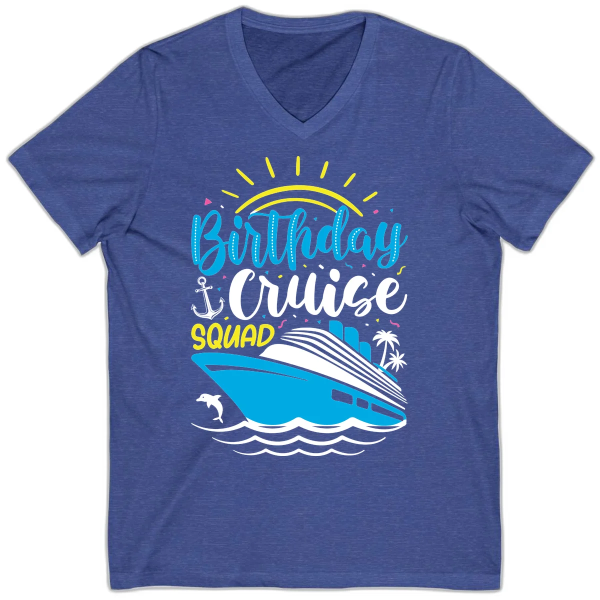 Birthday Cruise Squad V-Neck in Heather True Royal