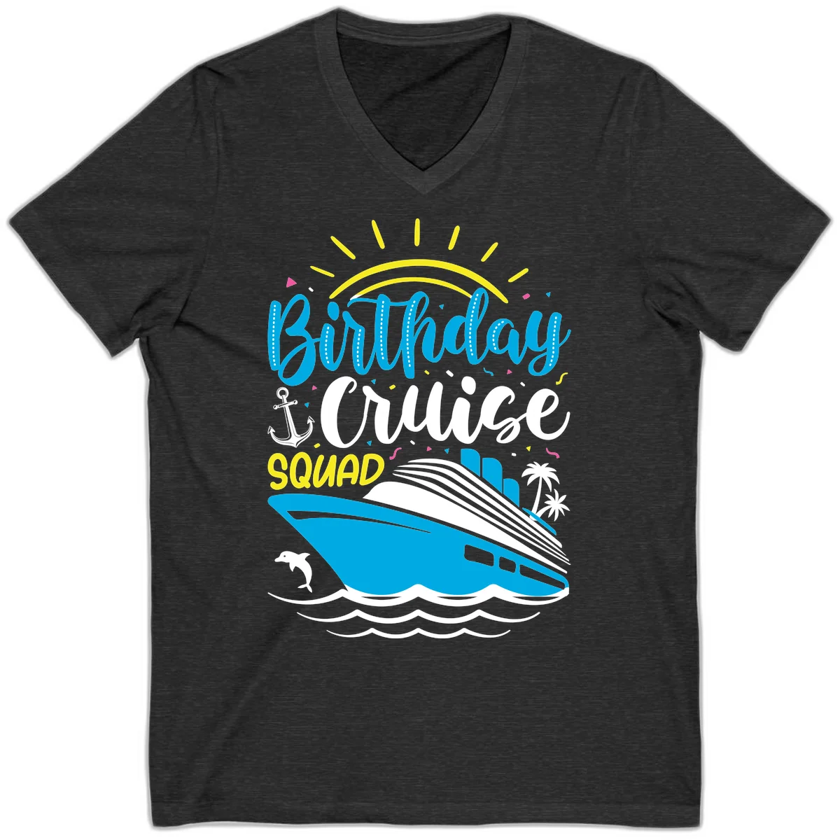 Birthday Cruise Squad V-Neck in Dark Grey Heather