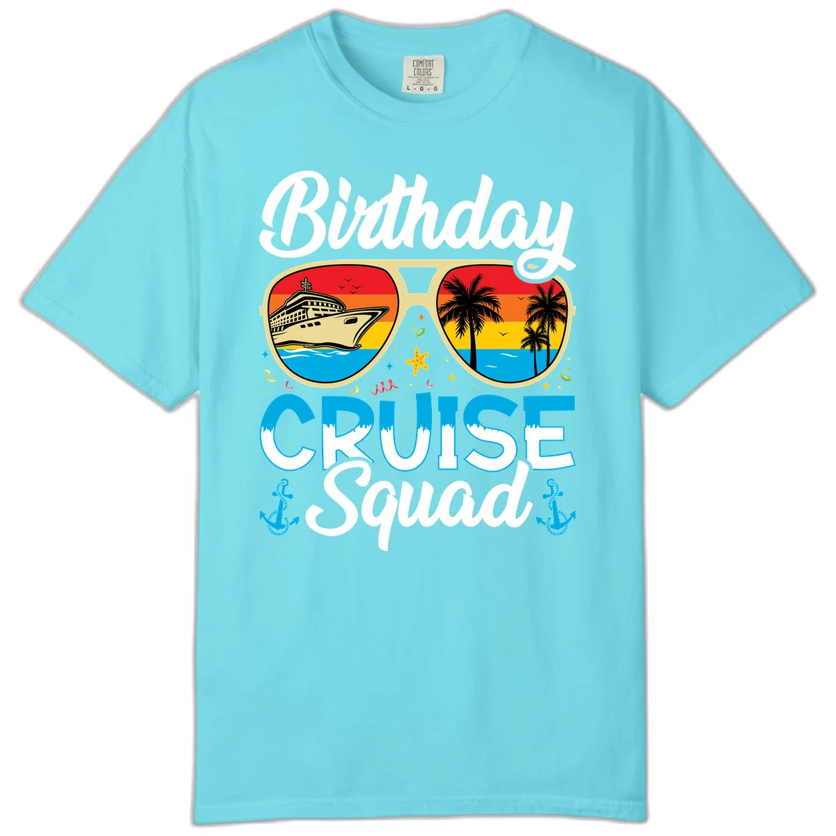 Birthday Cruise Squad Sunglasses Comfort Color in Lagoon Blue