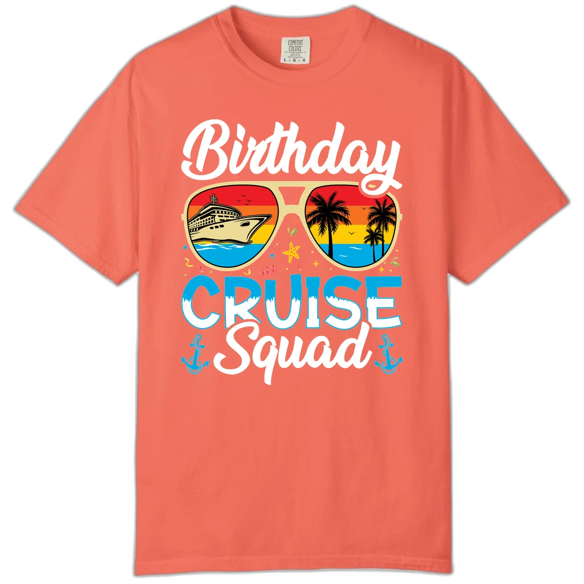 Birthday Cruise Squad Sunglasses Comfort Color in Bright Salmon