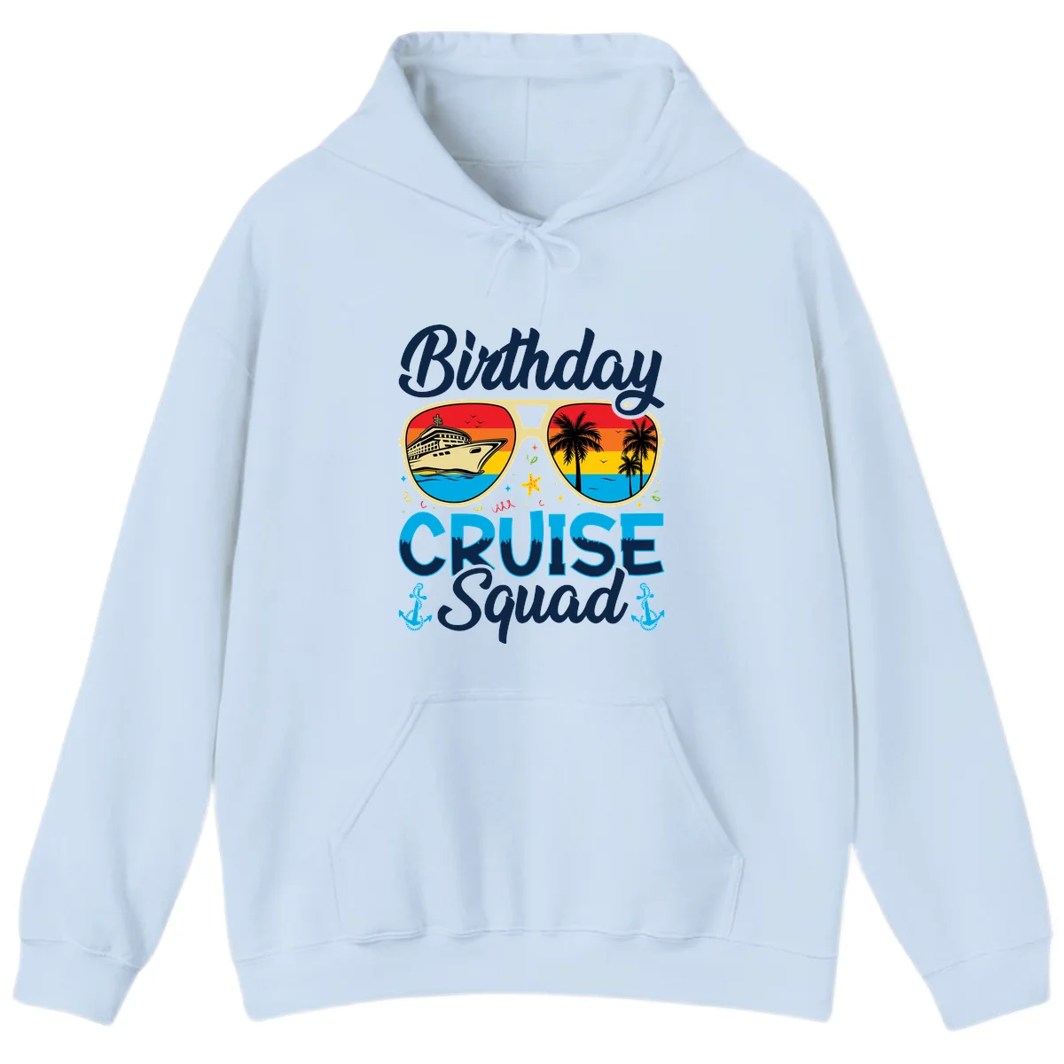 Birthday Cruise Squad Sunglasses Hoodie in Light Blue