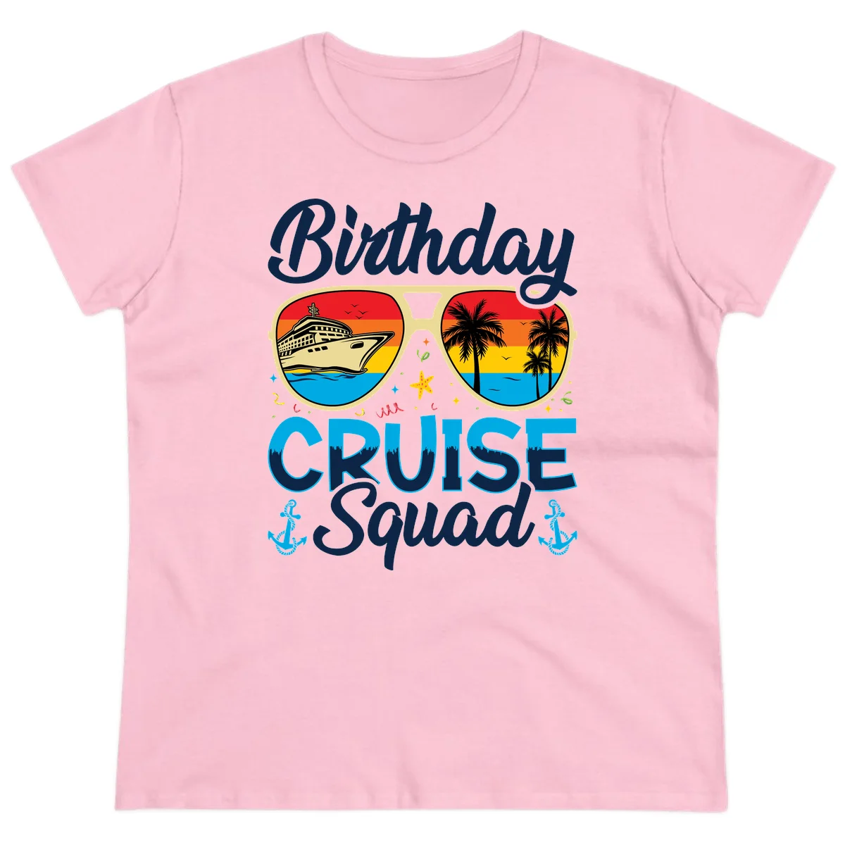 Birthday Cruise Squad Sunglasses Ladies Tee in Light Pink