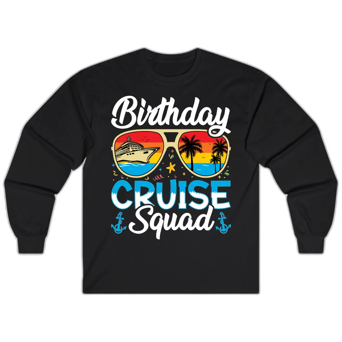 Birthday Cruise Squad Sunglasses Long Sleeve in Black