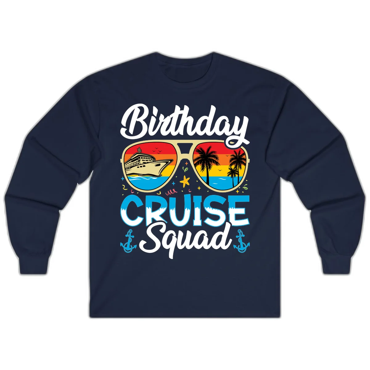 Birthday Cruise Squad Sunglasses Long Sleeve in Navy