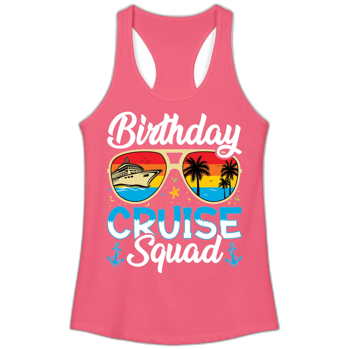 Birthday Cruise Squad Sunglasses Ladies Tank in Hot Pink