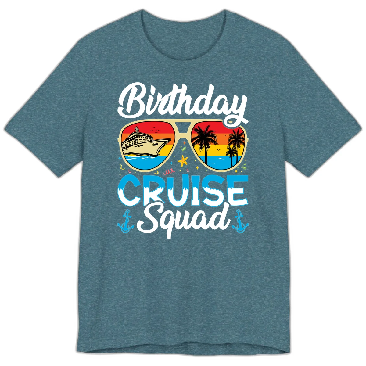 Birthday Cruise Squad Sunglasses Premium T-Shirt in Heather Deep Teal