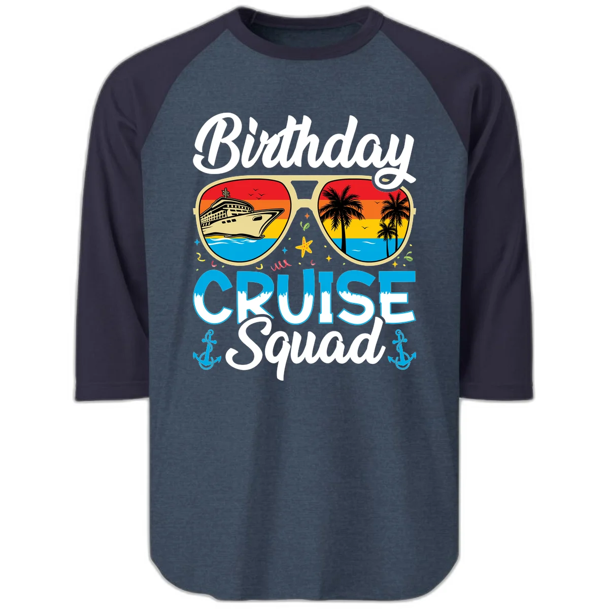 Birthday Cruise Squad Sunglasses Raglan 3/4 in Heather Denim Navy