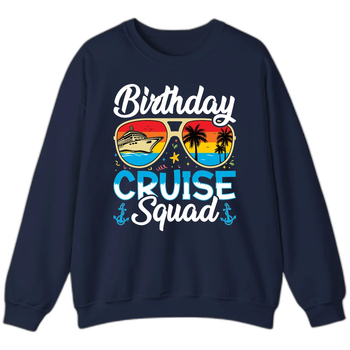 Birthday Cruise Squad Sunglasses Sweatshirt in Navy