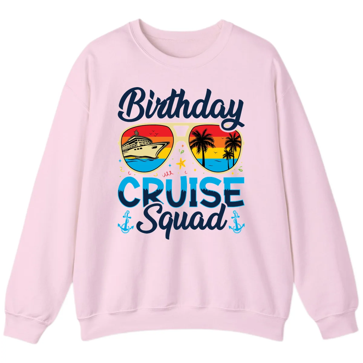 Birthday Cruise Squad Sunglasses Sweatshirt in Light Pink