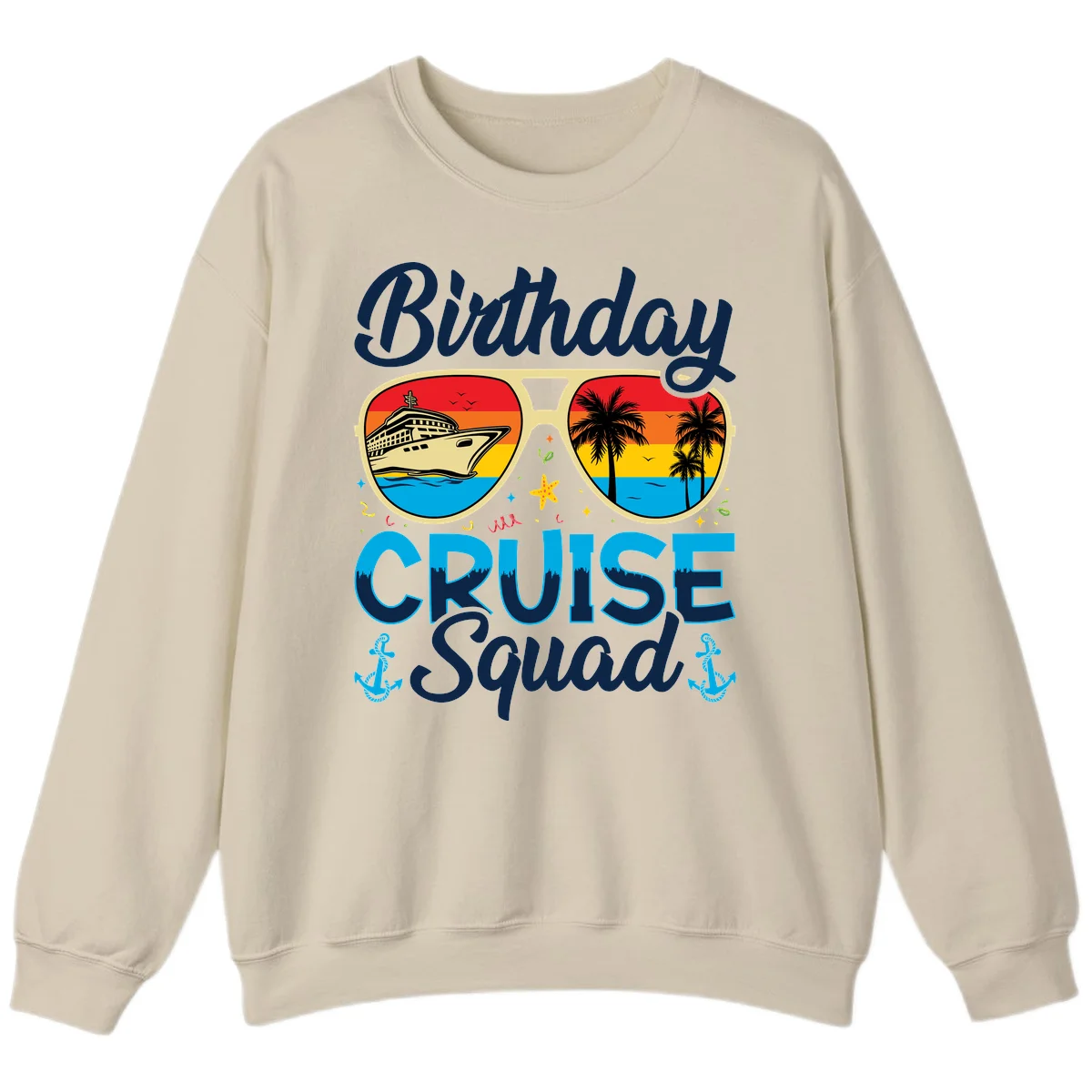 Birthday Cruise Squad Sunglasses Sweatshirt in Sand