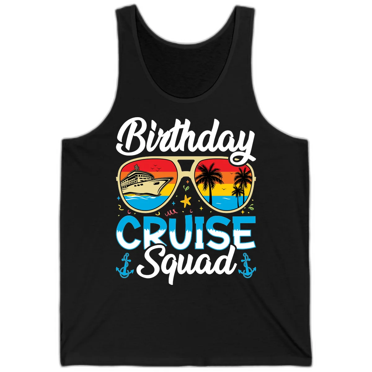 Birthday Cruise Squad Sunglasses Tank in Black