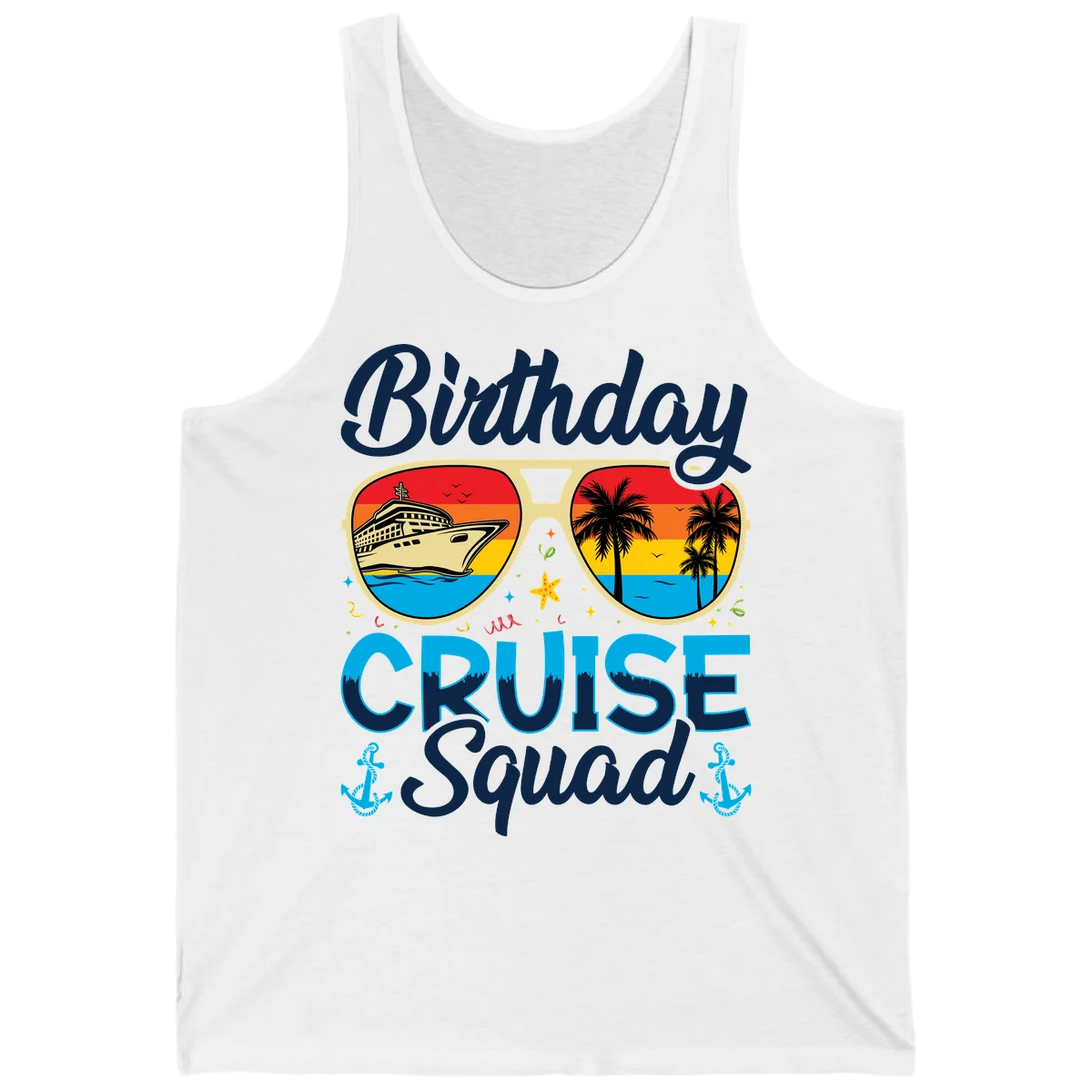 Birthday Cruise Squad Sunglasses Tank in White