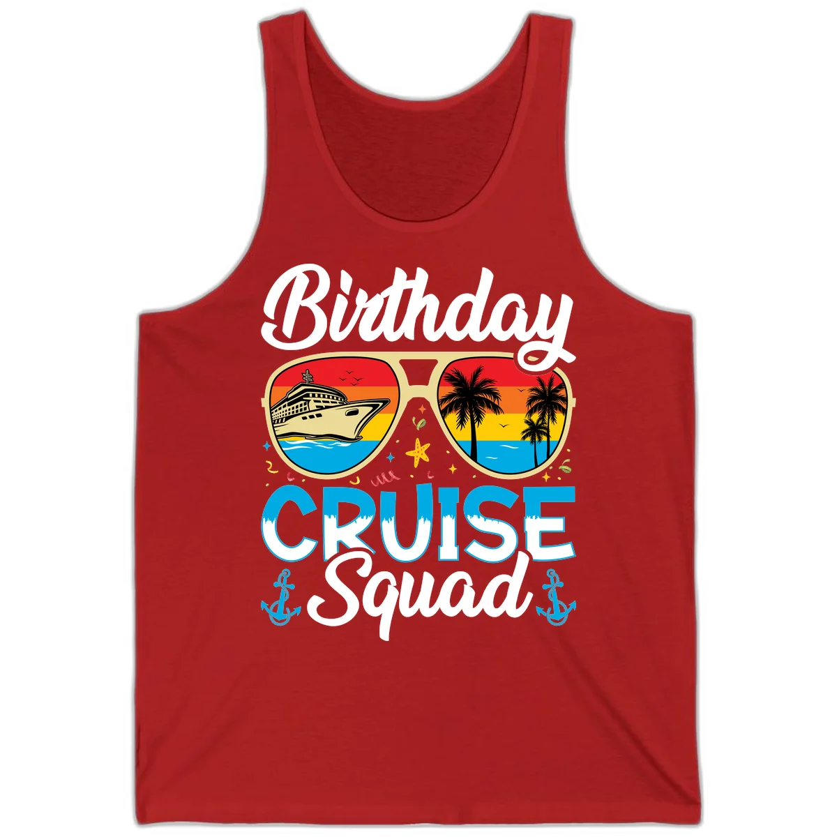 Birthday Cruise Squad Sunglasses Tank in Red
