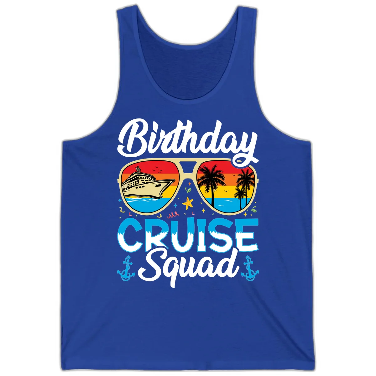 Birthday Cruise Squad Sunglasses Tank in True Royal