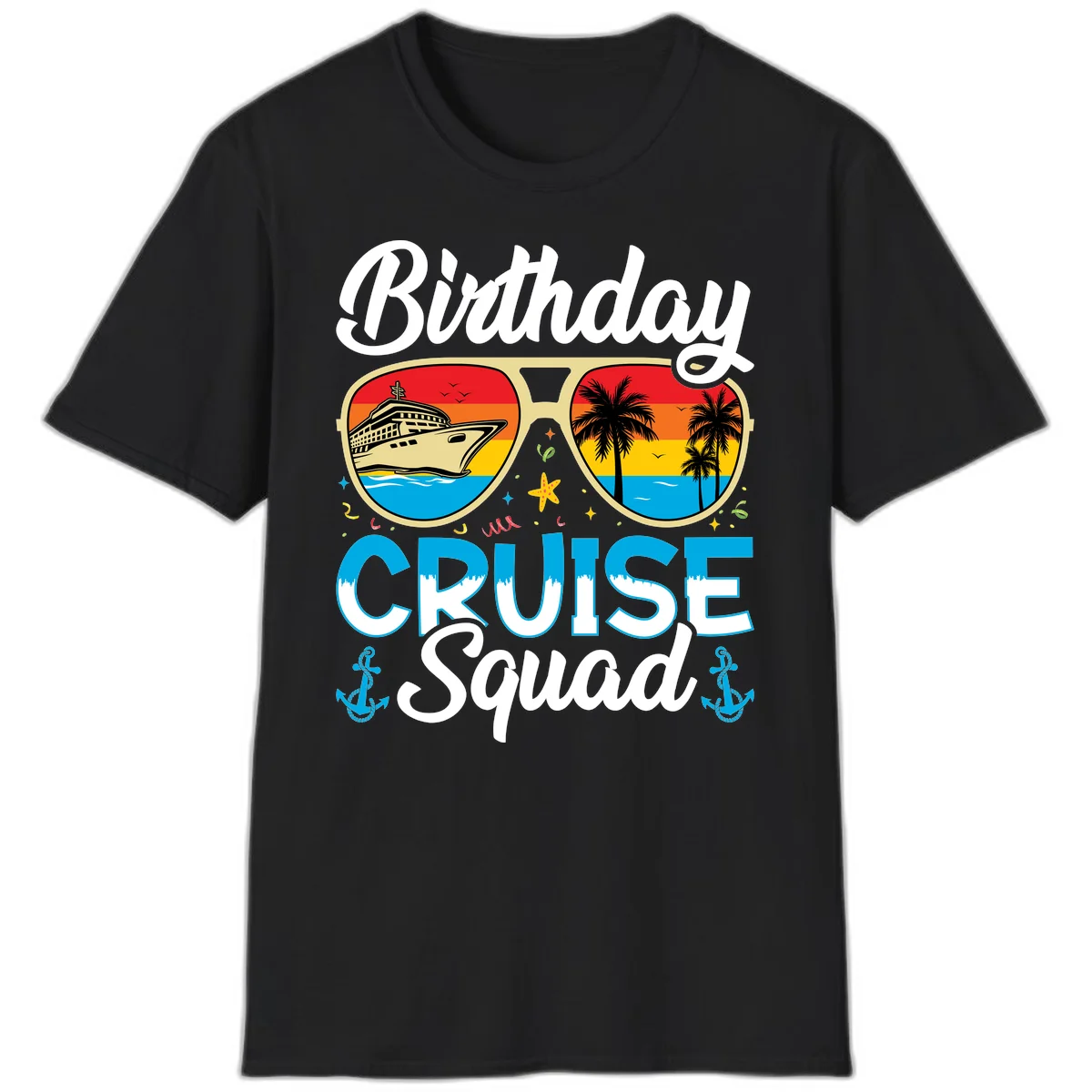 Birthday Cruise Squad Sunglasses T-Shirt in Black