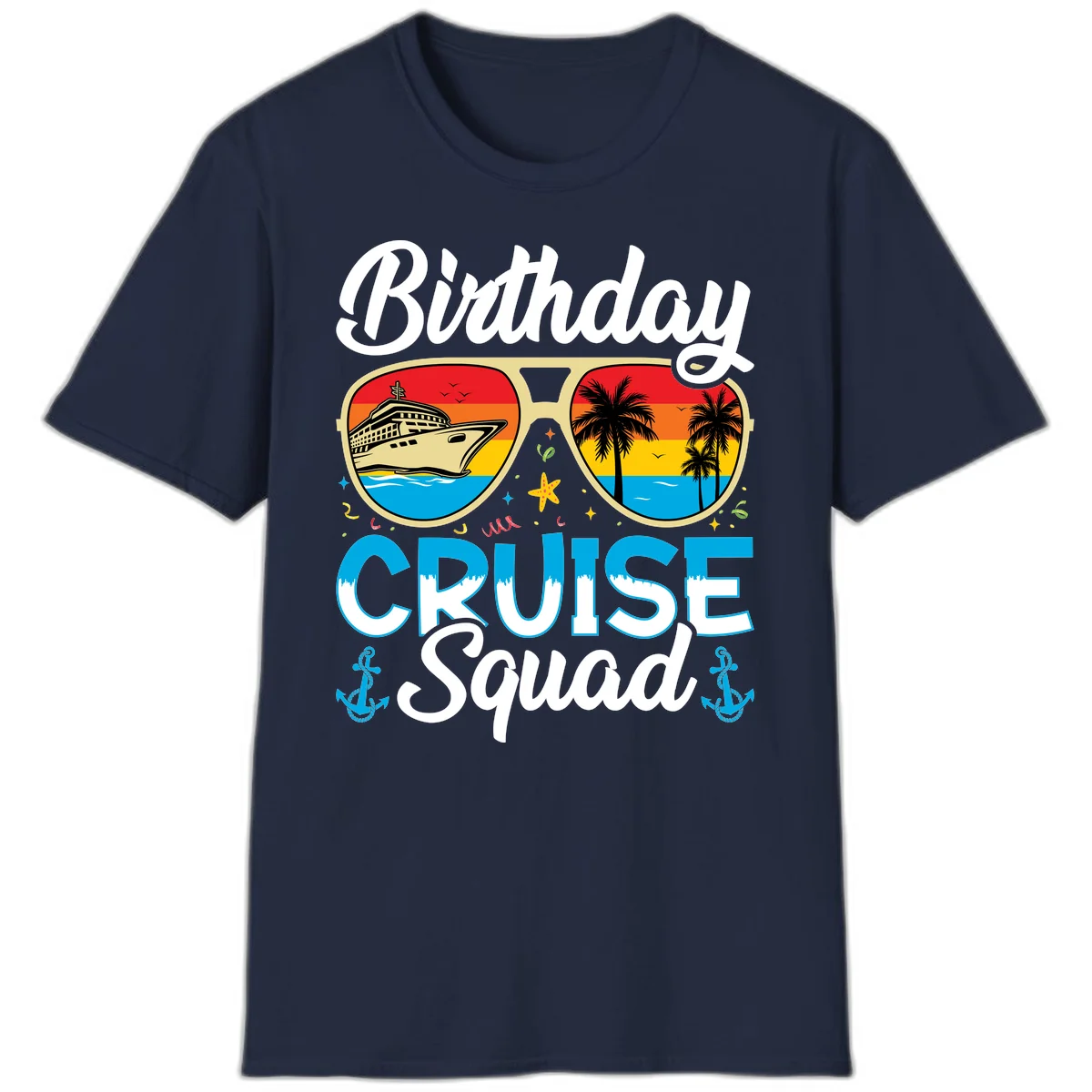 Birthday Cruise Squad Sunglasses T-Shirt in Navy