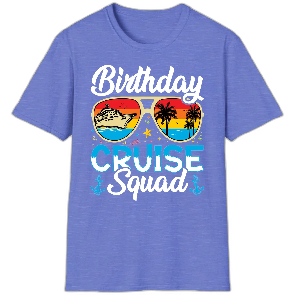 Birthday Cruise Squad Sunglasses T-Shirt in Heather Royal