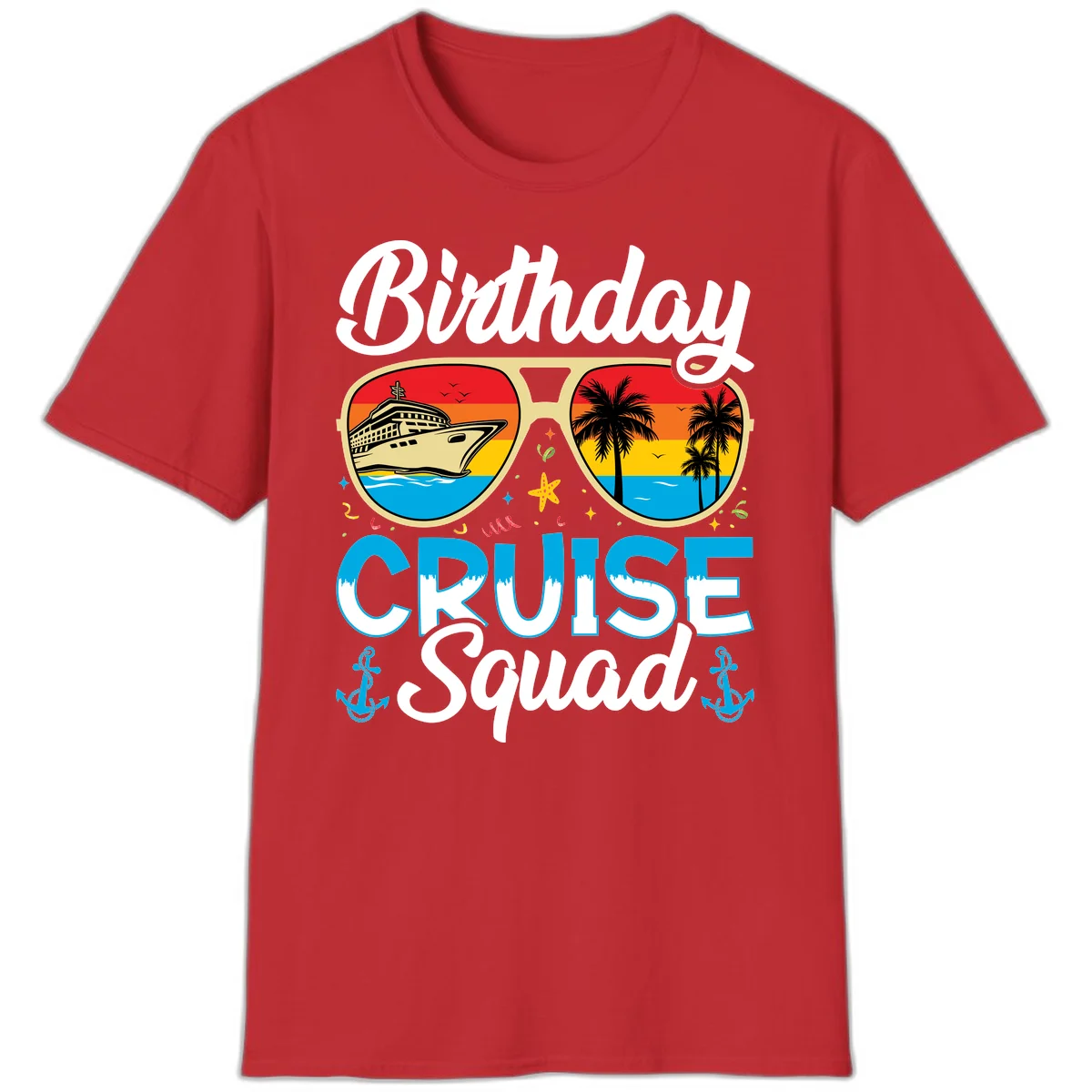 Birthday Cruise Squad Sunglasses T-Shirt in Red