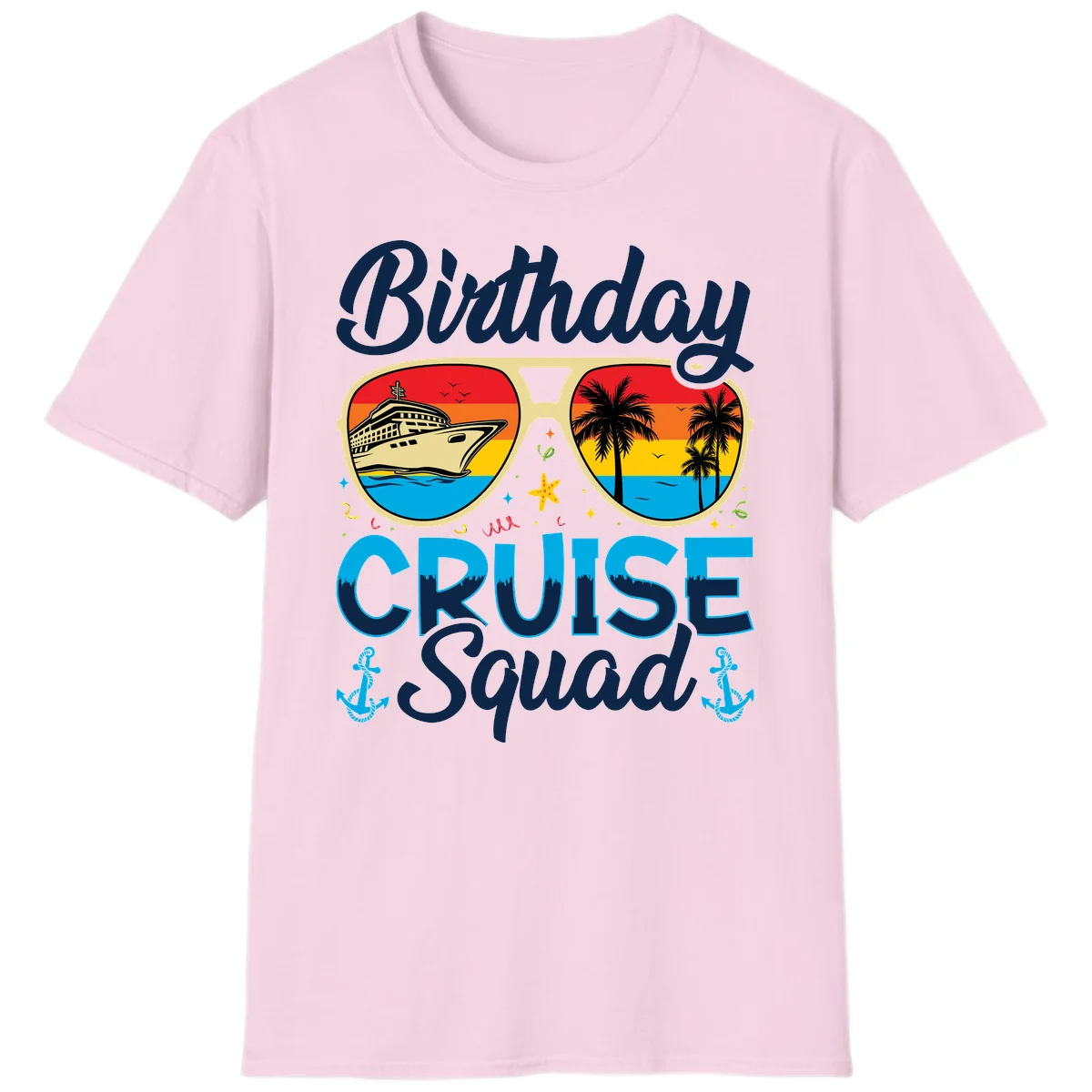 Birthday Cruise Squad Sunglasses T-Shirt in Light Pink
