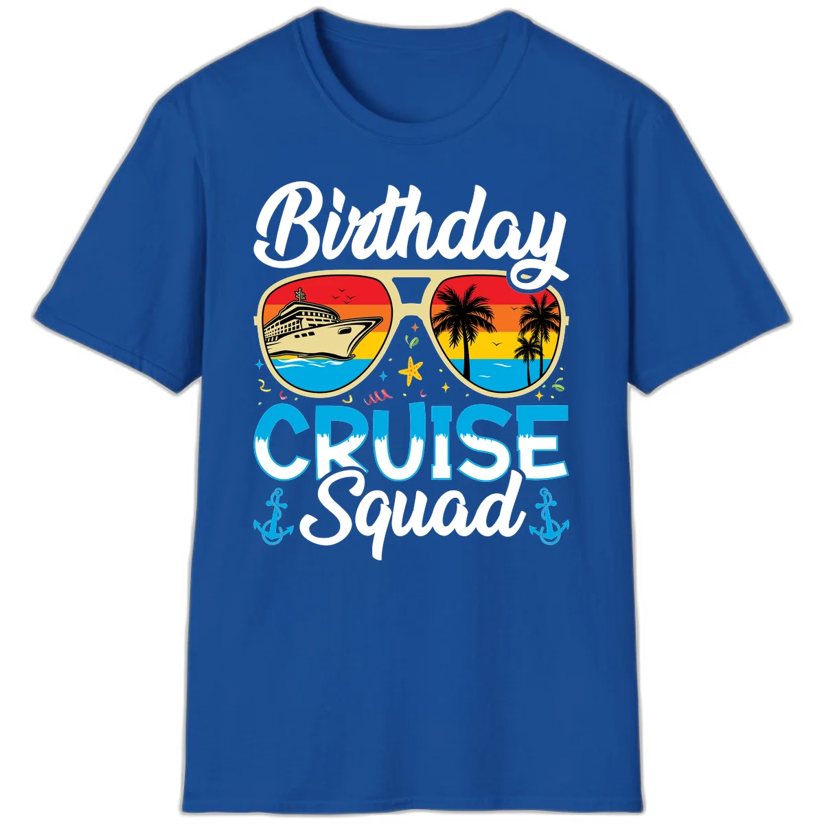 Birthday Cruise Squad Sunglasses T-Shirt in Royal