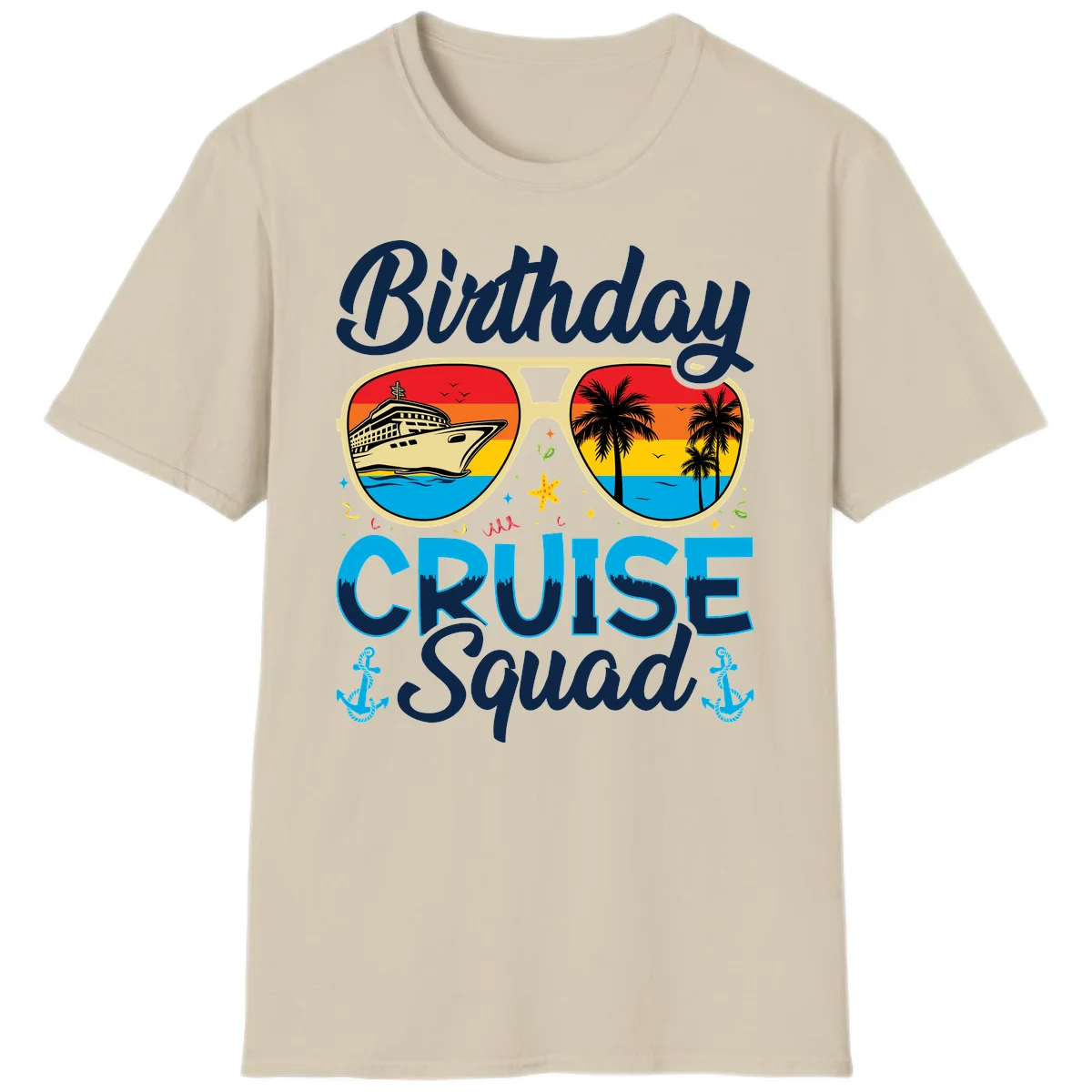 Birthday Cruise Squad Sunglasses T-Shirt in Sand