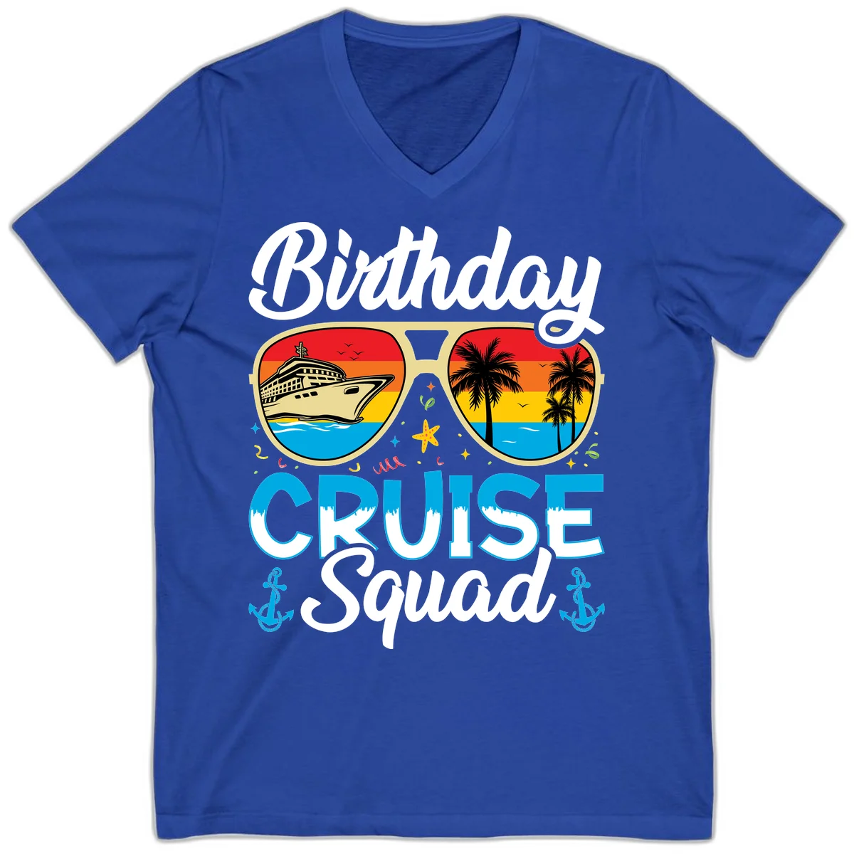 Birthday Cruise Squad Sunglasses V-Neck in True Royal