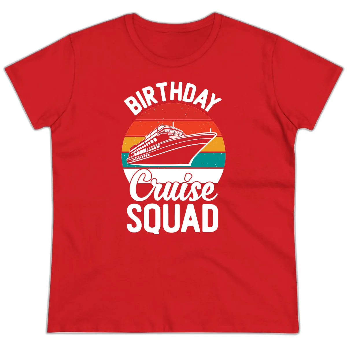 Birthday Cruise Squad Ladies Tee in Red
