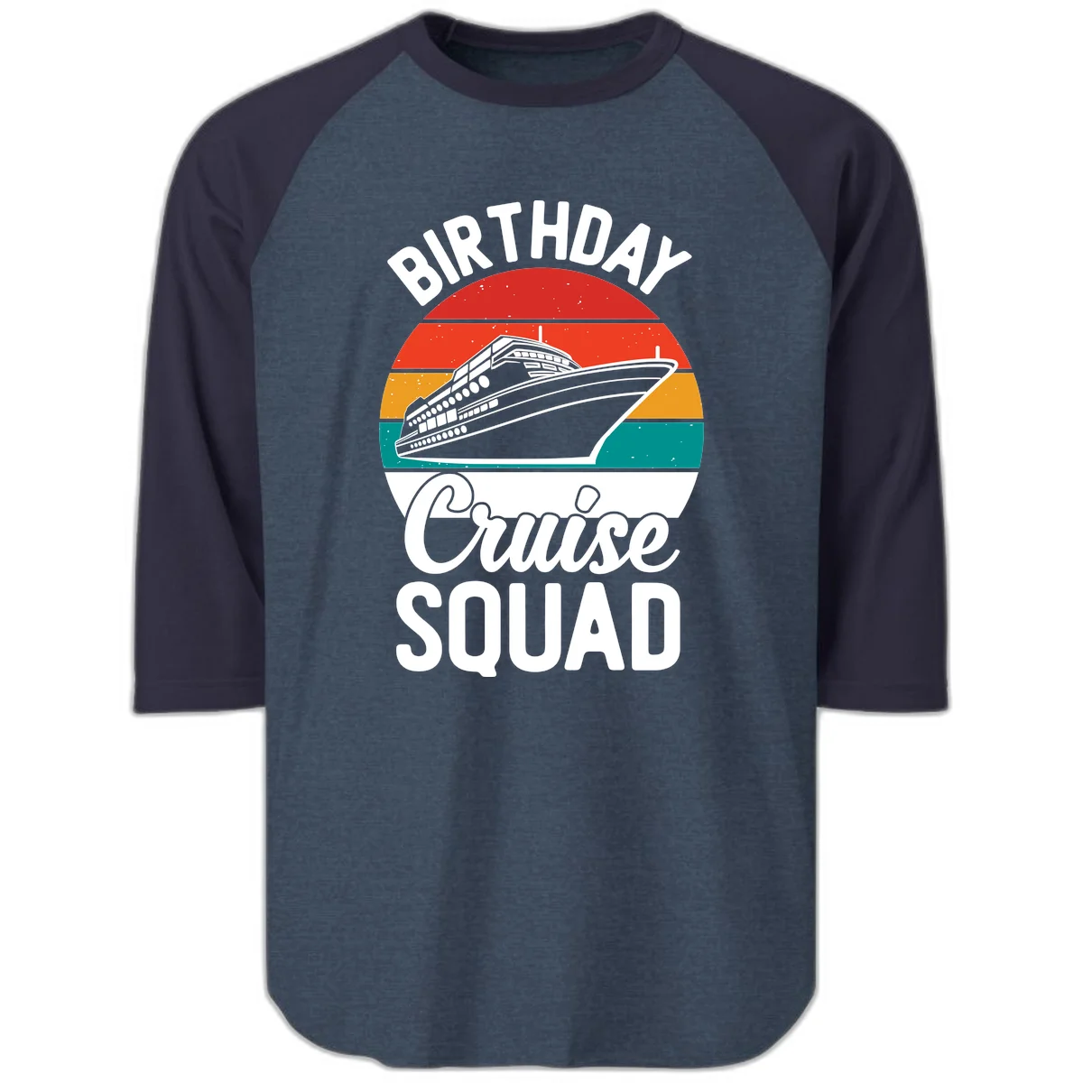 Birthday Cruise Squad Raglan 3/4 Tee in Heather Denim Navy