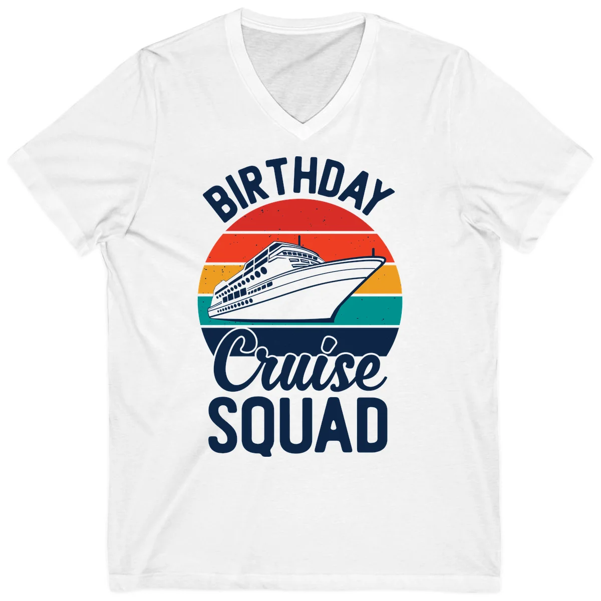 Birthday Cruise Squad V-Neck Tee in White