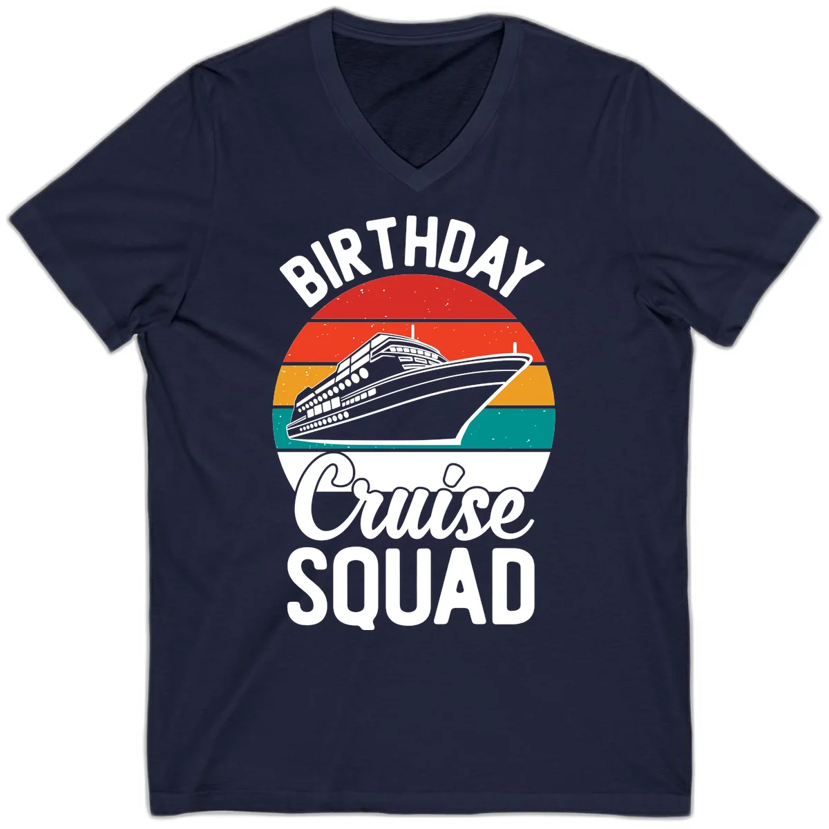 Birthday Cruise Squad V-Neck Tee in Navy