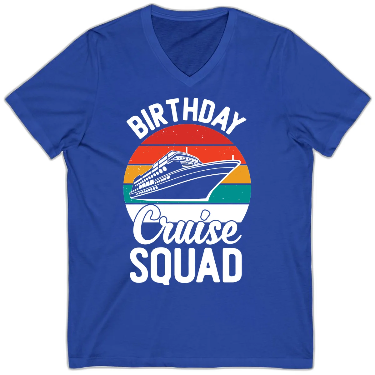 Birthday Cruise Squad V-Neck Tee in True Royal