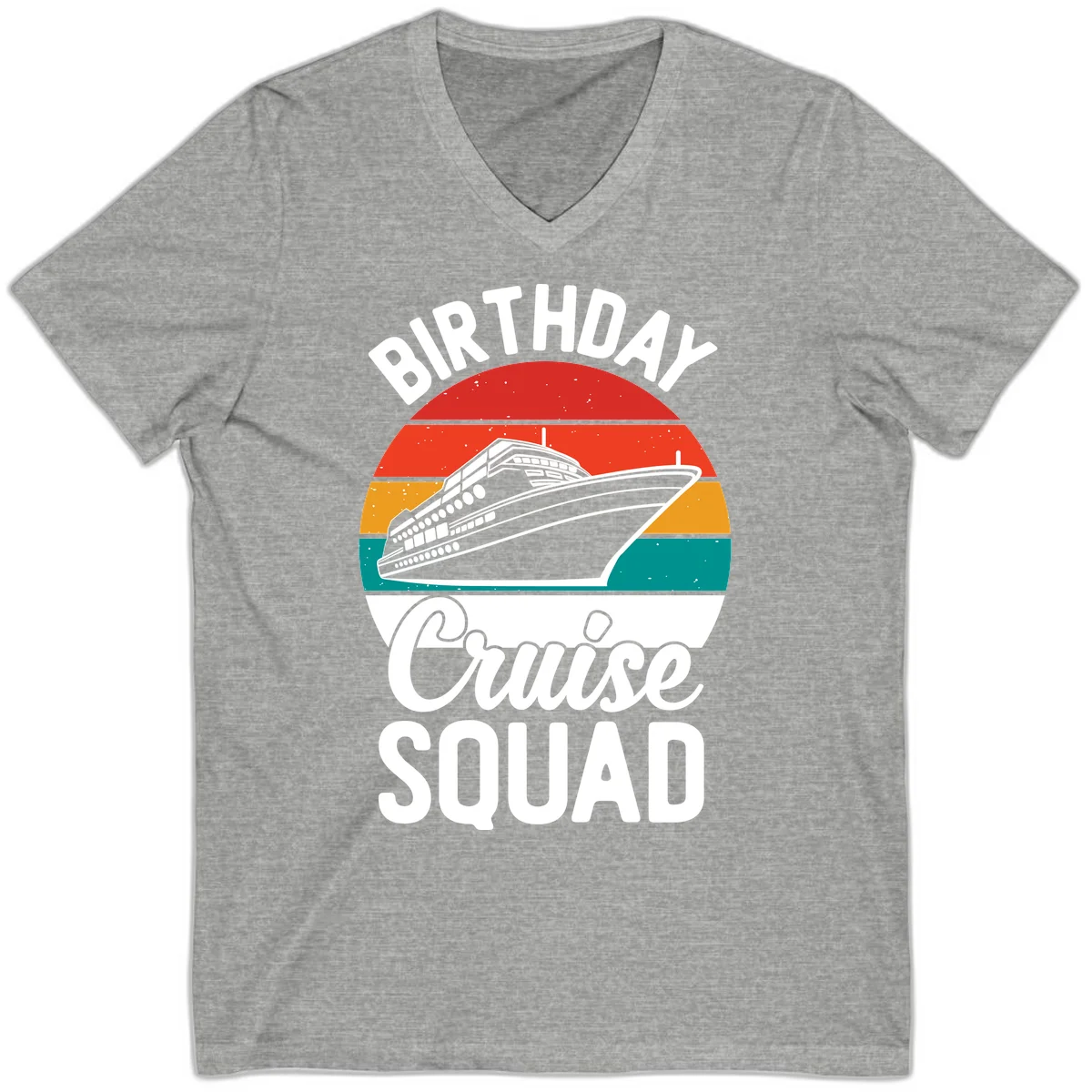 Birthday Cruise Squad V-Neck Tee in Athletic Heather