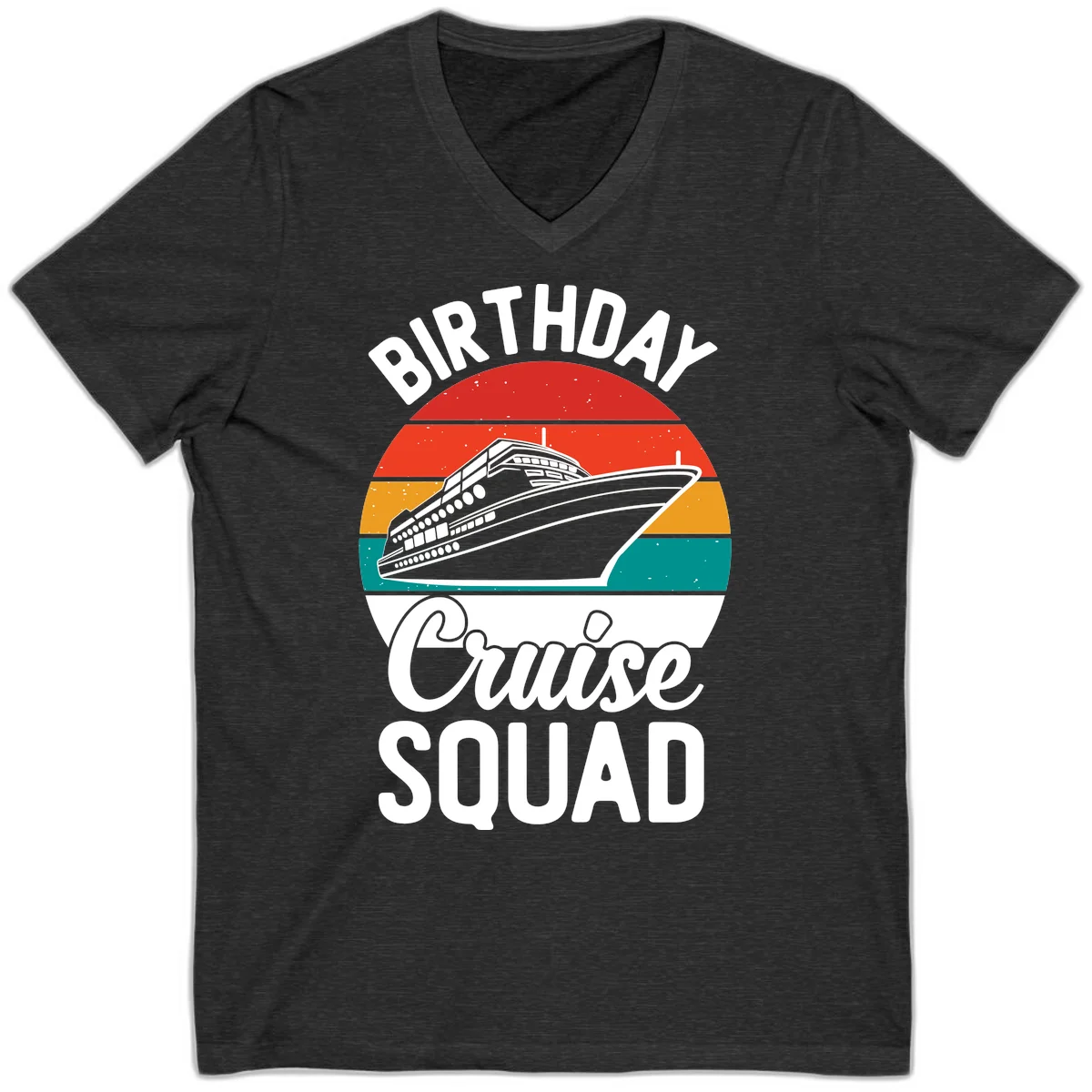 Birthday Cruise Squad V-Neck Tee in Dark Grey Heather