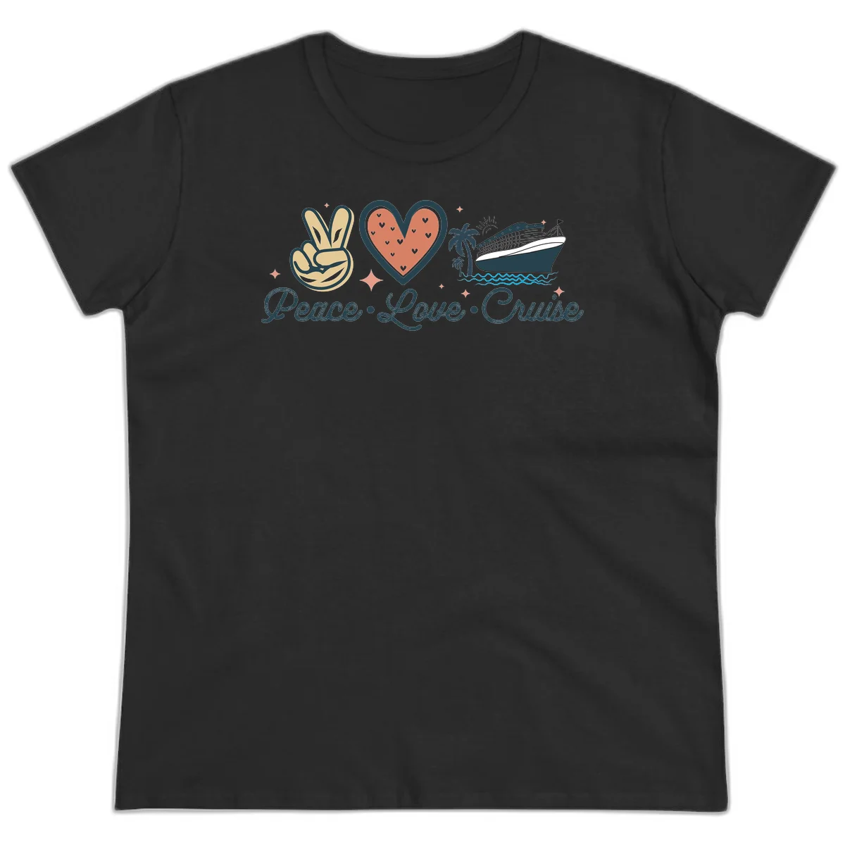 Peace Love Cruise Ladies Tee in Black