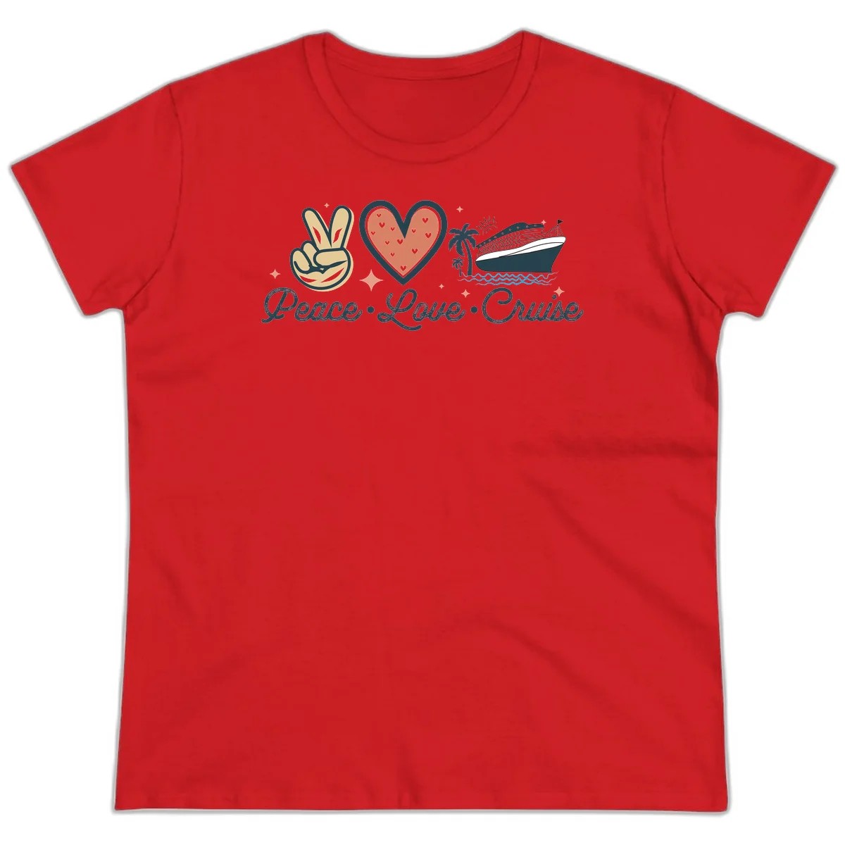 Peace Love Cruise Ladies Tee in Red