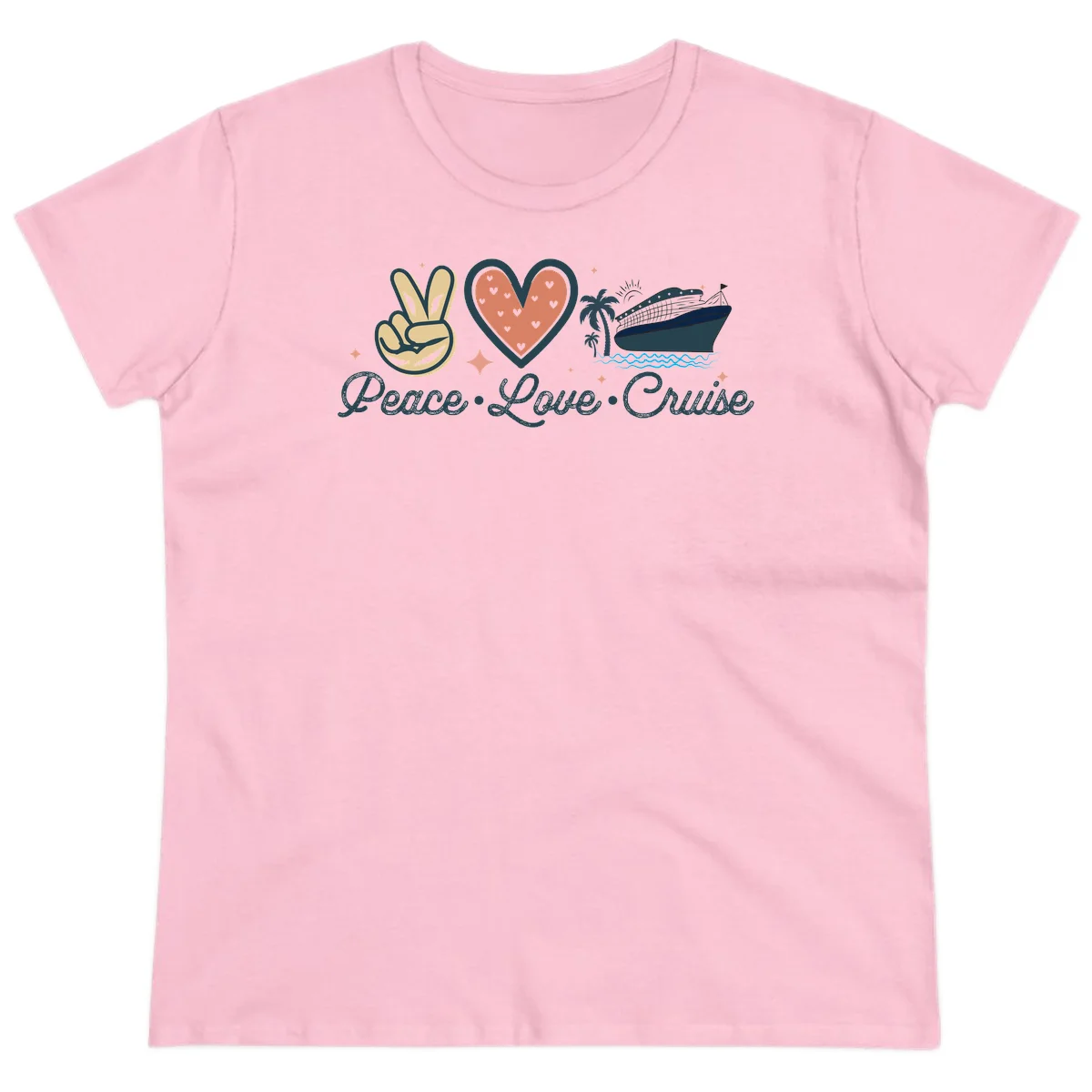 Peace Love Cruise Ladies Tee in Light Pink