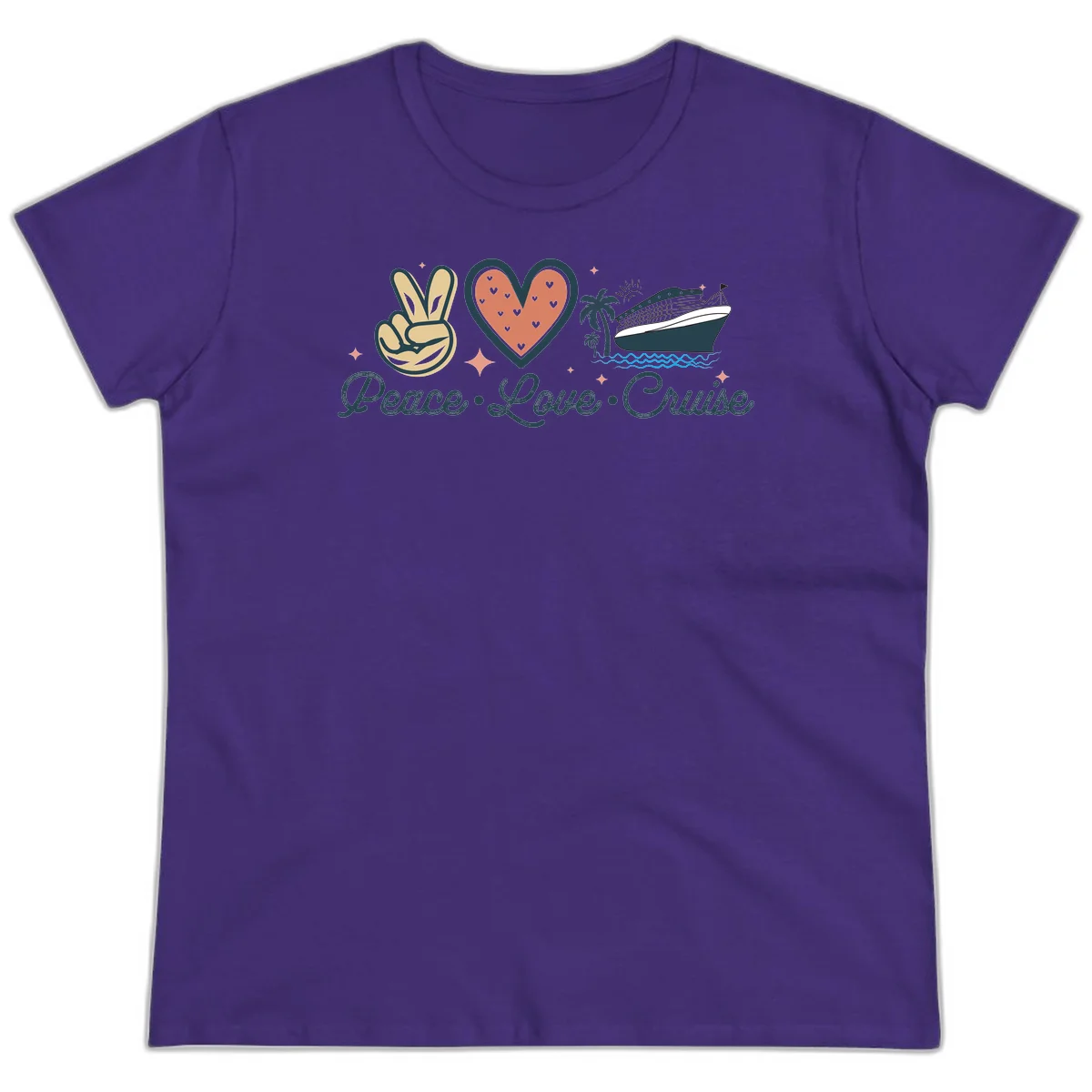 Peace Love Cruise Ladies Tee in Purple
