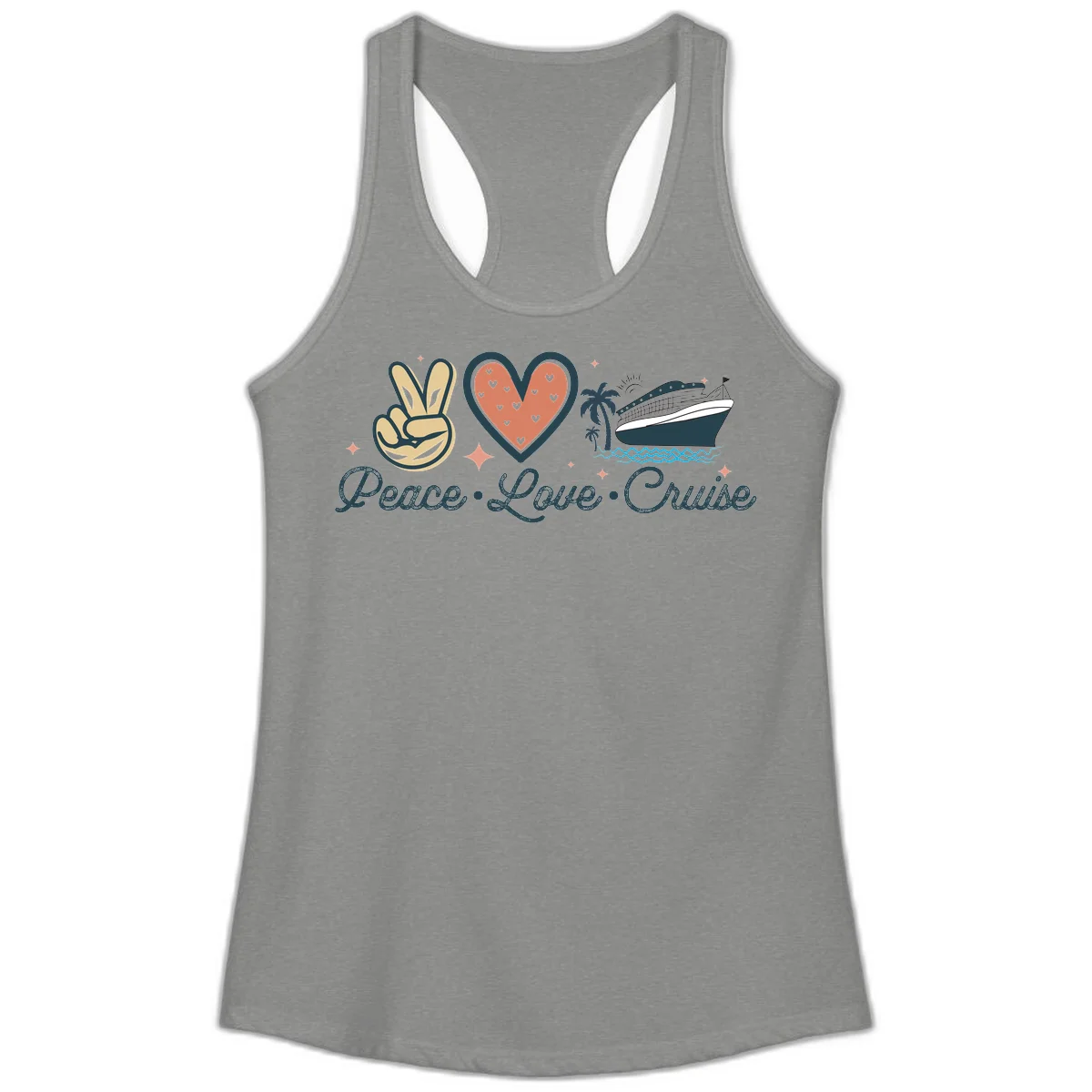Peace Love Cruise Ladies Tank in Heather Grey