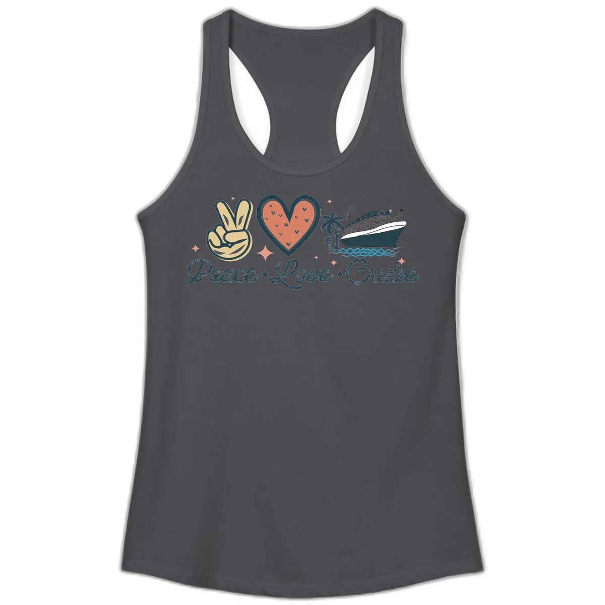 Peace Love Cruise Ladies Tank in Solid Dark Gray
