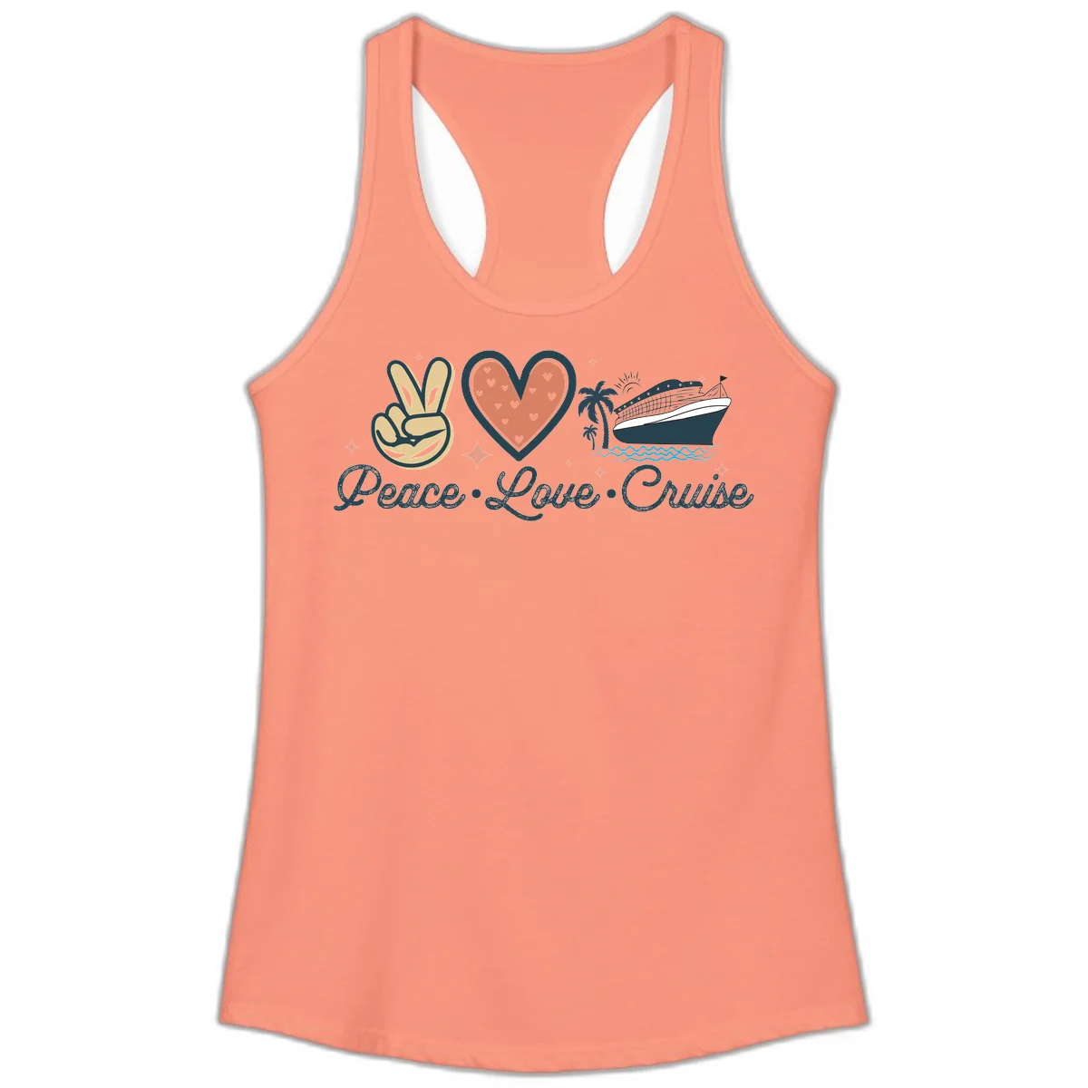 Peace Love Cruise Ladies Tank in Solid Light Orange