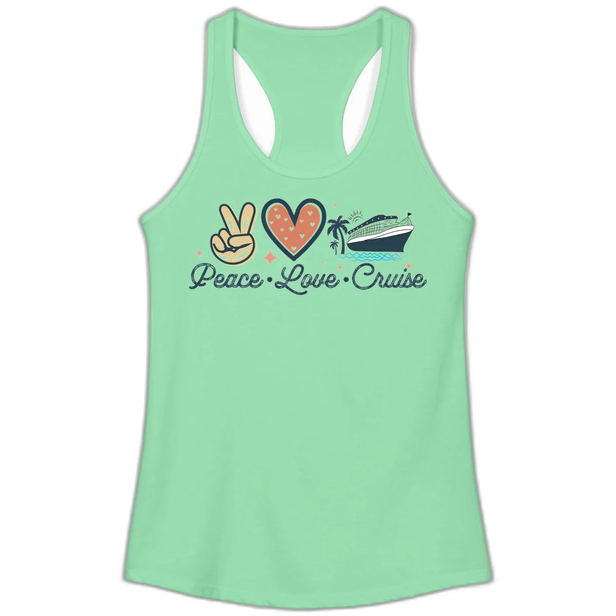 Peace Love Cruise Ladies Tank in Solid Mint